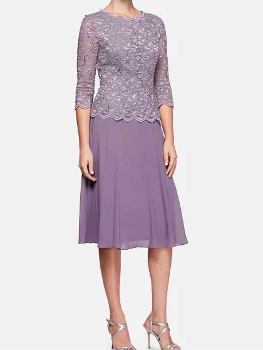 Alex Evenings Lavender Lace A-Line Wedding Guest Dress